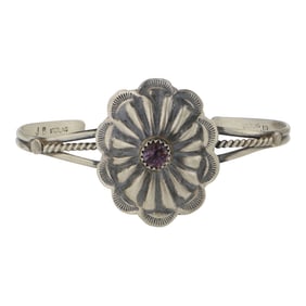 Navajo Purple Spiny Oyster Concho Stamp Bracelet