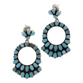 Renell Perry Navajo Lone Mountain Turquoise Chandelier Earrings