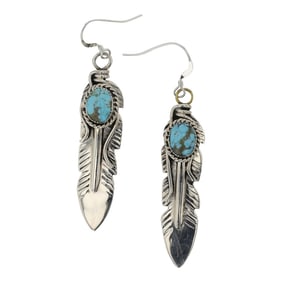 Navajo Compitos Turquoise Feather Earrings
