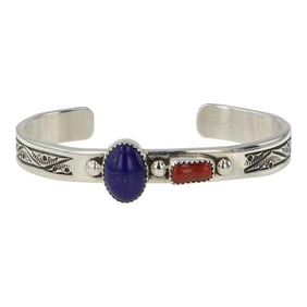 Navajo Lapis & Mediterranean Coral Bracelet