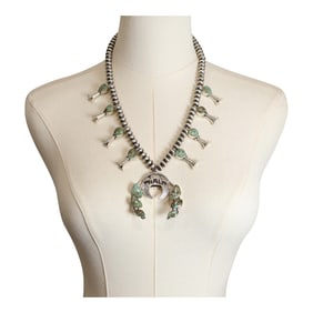 June Delgarito Navajo Nevada Turquoise Squash Blossom Necklace