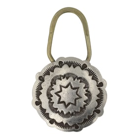 Vintage Navajo Stamp Work Sterling Silver & Base Metal Key Chain