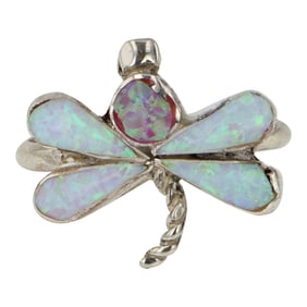 Zuni Synthetic Opal Inlay Dragonfly Ring