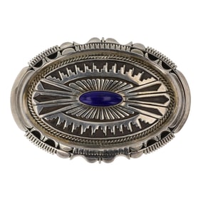 Johnathan Nez Navajo Lapis Detailed Belt Buckle