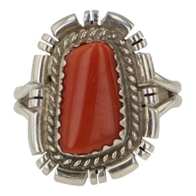 Dave Skeets Navajo Mediterranean Coral Ring