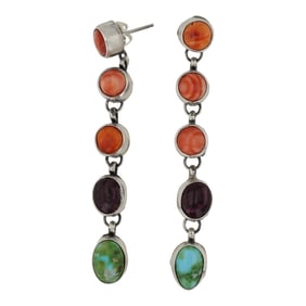 Bonnie Benally Navajo Turquoise & Spiny Oyster Earrings