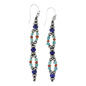 Navajo Turquoise & Lapis Oxidized Beads Earrings