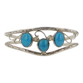 Navajo Kingman Turquoise Three Stone Bracelet