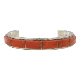 Vintage Navajo Mediterranean Coral Inlay Bracelet