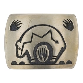 George Phillips Hopi Member of Greasewood & Roadrunner Clans Sterling Silver Bear Belt Buckle