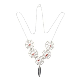 Navajo Mediterranean Coral Dream Catcher Necklace