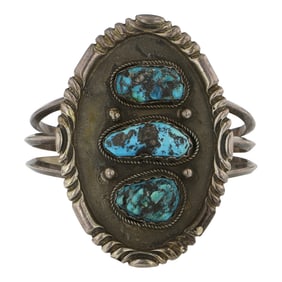 Vintage Navajo Kingman Turquoise Large Cuff Bracelet