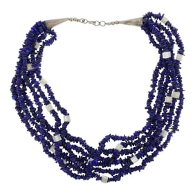 Navajo Lapis & Mother of Pearl Six Strand Necklace
