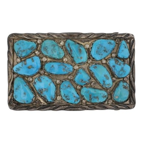 Vance Cheama Zuni Vintage Sleeping Beauty Turquoise Belt Buckle