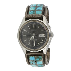 Vintage Zuni Kingman Turquoise Inlay Watch bracelet