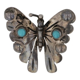 Vintage Navajo Turquoise Butterfly Pin