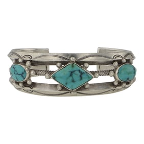 Vintage Navajo Kingman Turquoise Cuff Bracelet