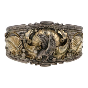 Vintage Navajo Sterling Silver &B Gold Filled Eagle Cuff Bracelet