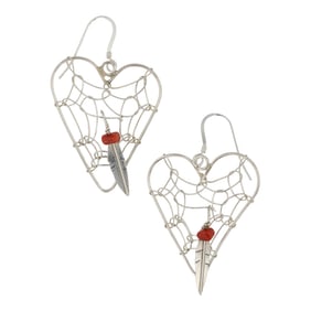 Navajo Coral Heart Dream Catcher Earrings