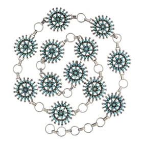 Zuni Vintage Sleeping Beauty Turquoise Needlepoint Link Concho Belt