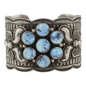Andy Cadman Golden Hills Turquoise Stamp-Work Cluster Cuff Bracelet