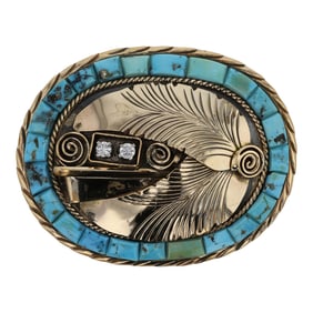 Vintage Navajo Sterling Silver & Gold Filled Kingman Turquoise Belt Buckle