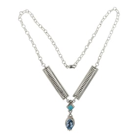 Rb Navajo Turquoise & Topaz Necklace