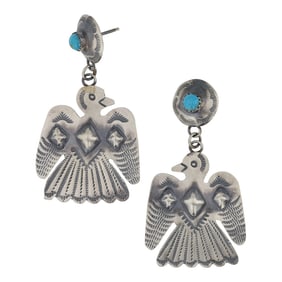 Tim Yazzie Navajo Kingman Turquoise Thunderbird Earrings