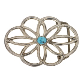 Vintage Navajo Kingman Turquoise Sandcast Belt Buckle