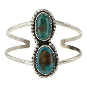 Gilbert Nez Navajo Nevada Turquoise Two Stone Bracelet