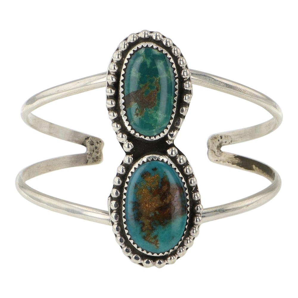 Gilbert Nez Navajo Nevada Turquoise Two Stone Bracelet (1 of 3)