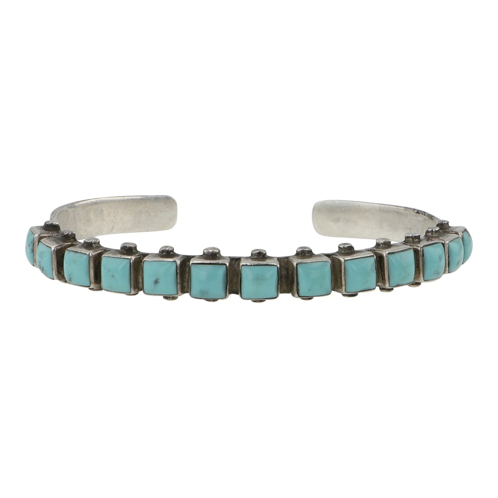 Navajo Compitos Turquoise Row Bracelet: Sterling Silver | Genuine Compitos Turquoise | Navajo Compitos Turquoise Row Bracelet | Navajo Native American Southwest Indian Jewelry | Good (no breaks or damages) | Approximate Weight: 19 Grams | B
