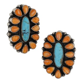 Louise Jim Navajo Turquoise & Spiny Oyster Cluster Earrings