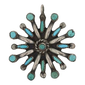 Vintage Zuni Turquoise Needlepoint Pendant