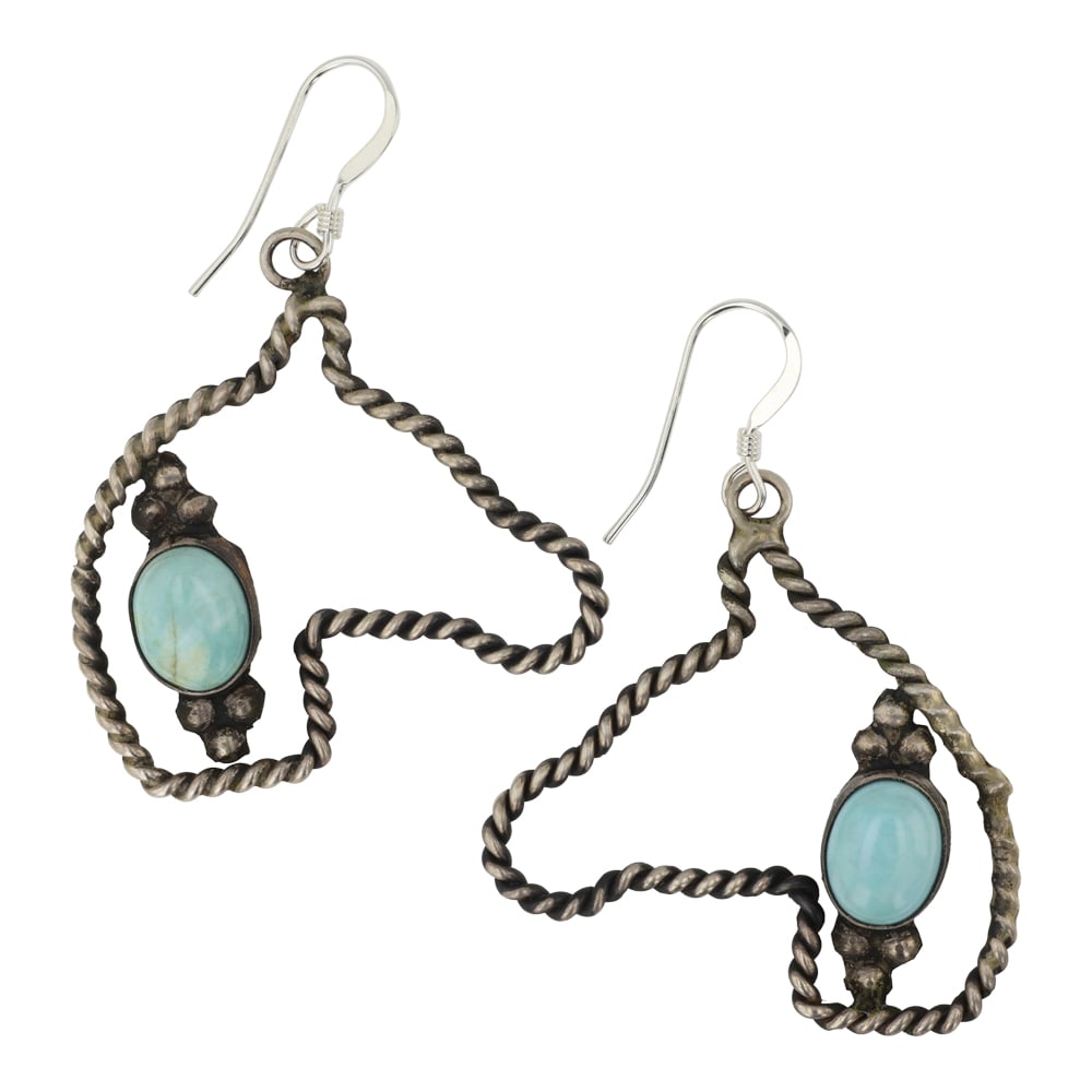 Navajo Compitos Turquoise Horse Earrings: Sterling Silver | Genuine Turquoise & Coral | Navajo Compitos Turquoise Horse Earrings | Navajo Native American Southwest Indian Jewelry | Good (no breaks or damages) | Approximate Weight: 7 Grams | E