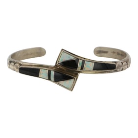 Navajo Synthetic Opal & Acoma Jet Inlay Bracelet