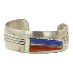 David Tune Award Winning Navajo Artist Small Size Turquoise Lapis & Shell Bracelet