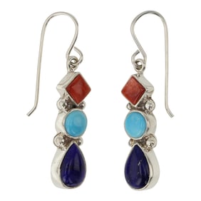 Chris Billie Navajo Lapis Turquoise & Spiny Oyster Earrings