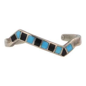 Vintage Navajo Turquoise & Jet Inlay Bracelet