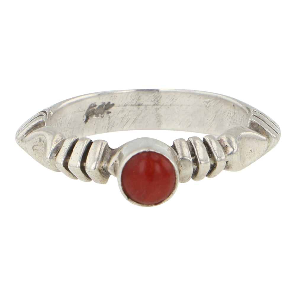 Navajo Mediterranean Coral Ring: Sterling Silver | Genuine Mediterranean Coral | Navajo Mediterranean Coral Ring | Navajo Native American Southwest Indian Jewelry | Good (no breaks or damages) | Approximate Weight: 2 Grams | Ring: 5.