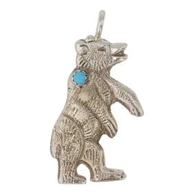Navajo Kingman Turquoise Sandcast Bear Pendant