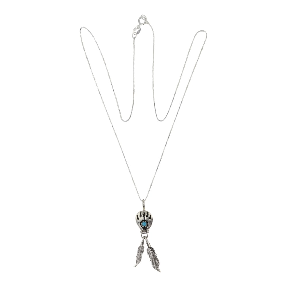 Navajo Kingman Turquoise Bearpaw Pendant: Sterling Silver | Genuine Kingman Turquoise | Navajo Kingman Turquoise Bearpaw Pendant | Navajo Native American Southwest Indian Jewelry | Good (no breaks or damages) | Approximate Weight: 3Grams | Ne