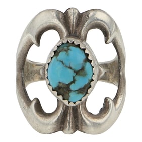 Vintage Navajo Kingman Turquoise Sandcast Ring