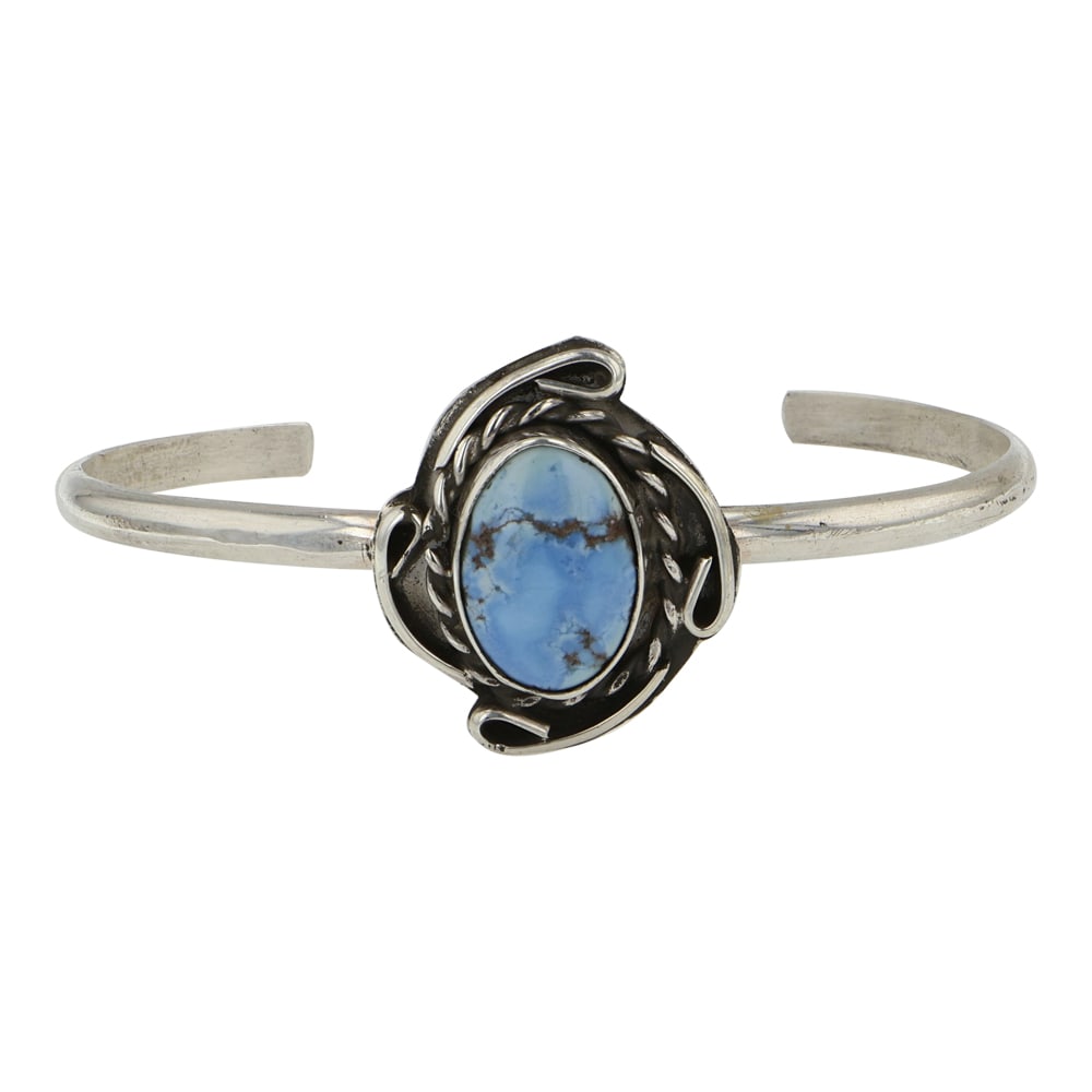 Gilbert Nez Navajo Golden Hills Turquoise Bracelet: Sterling Silver | Genuine Golden Hills Turquoise | Gilbert Nez Navajo Golden Hills Turquoise Bracelet | Navajo Native American Southwest Indian Jewelry | Good (no breaks or damages) | Approximate Weig