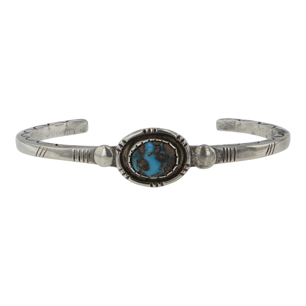 Jerry Quintina Cochiti Vintage Blue Gem Turquoise Bracelet: Sterling Silver | Genuine Blue Gem Turquoise | Jerry Quintina Cochiti Vintage Blue Gem Turquoise Bracelet | Navajo Native American Southwest Indian Jewelry | Good (no breaks or damages) | Approximate