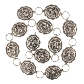 Navajo Sterling Silver Stamp-Work Link Belt