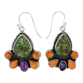 Rena Shelly Navajo Spiny Oyster Sonoran Gold Turquoise & Amethyst Earrings