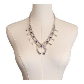 Navajo Lapis Small Squash Blossom Necklace