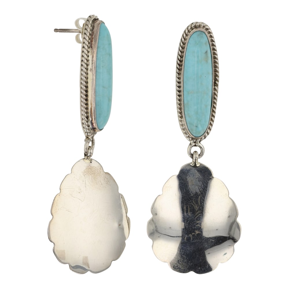 Ella Linkin Navajo Compitos Turquoise Earrings: Sterling Silver | Genuine Compitos Turquoise | Ella Linkin Navajo Compitos Turquoise Earrings | Navajo Native American Southwest Indian Jewelry | Good (no breaks or damages) | Approximate Weight: 11 G