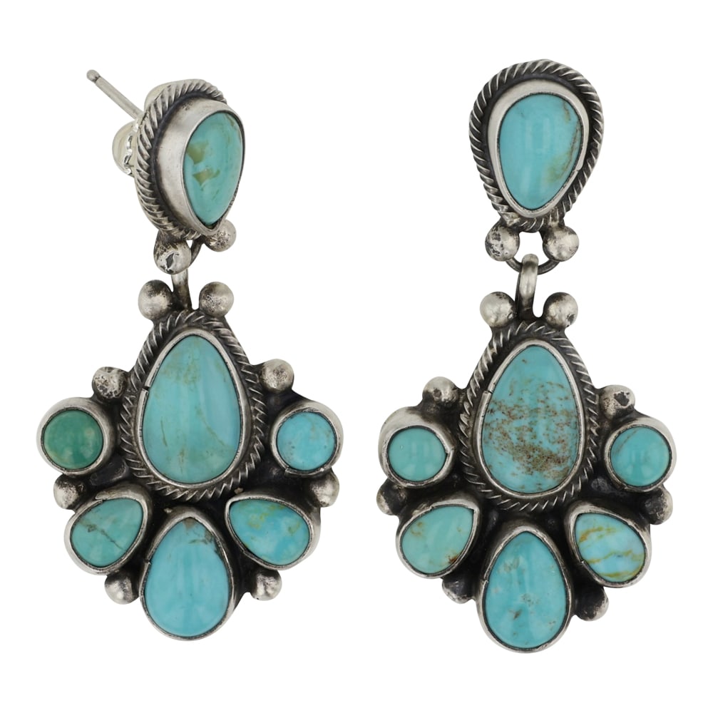 Travis Jum Navajo Nevada Turquoise Earrings: Sterling Silver | Genuine Nevada Turquoise | Travis Jum Navajo Nevada Turquoise Earrings | Navajo Native American Southwest Indian Jewelry | Good (no breaks or damages) | Approximate Weight: 18 Grams